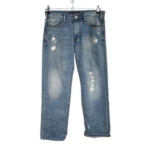 Vigoss Jeans Mens 32x32 Blue Distressed Union Jack Pocket Straight MP 320